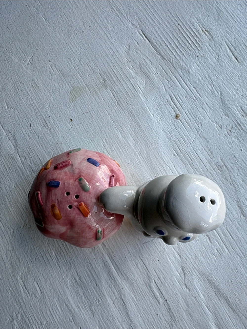 Pillsbury Doughboy Ceramic Figure with Pink Frosted Cupcake Salt Shaker
